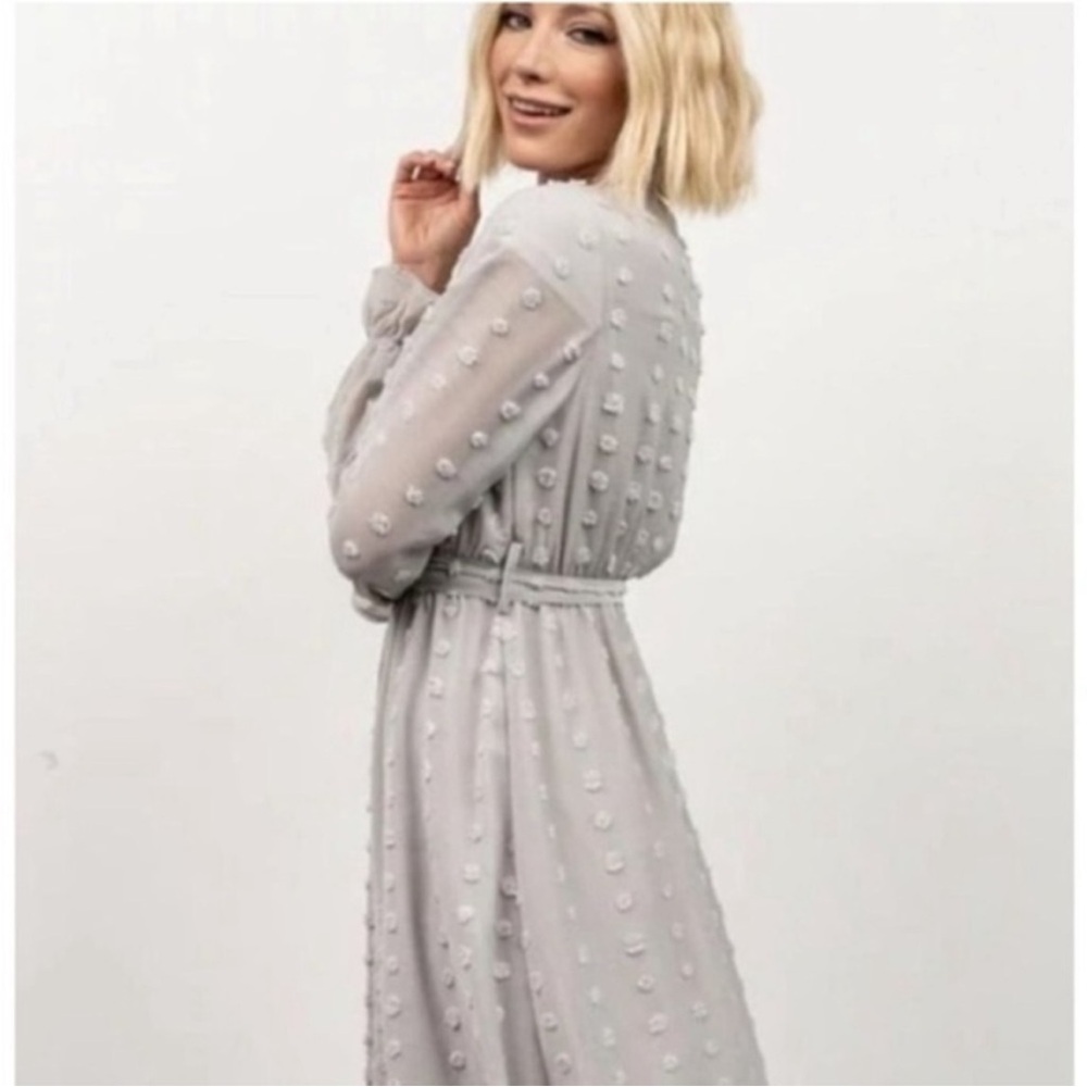 Baltic Born Swiss Dot Long Sleeve Midi Dress Size M In Gray - Picture 3 of 12